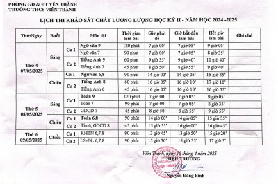 Lịch thi KSCL học kỳ II - Năm học 2024-2025
