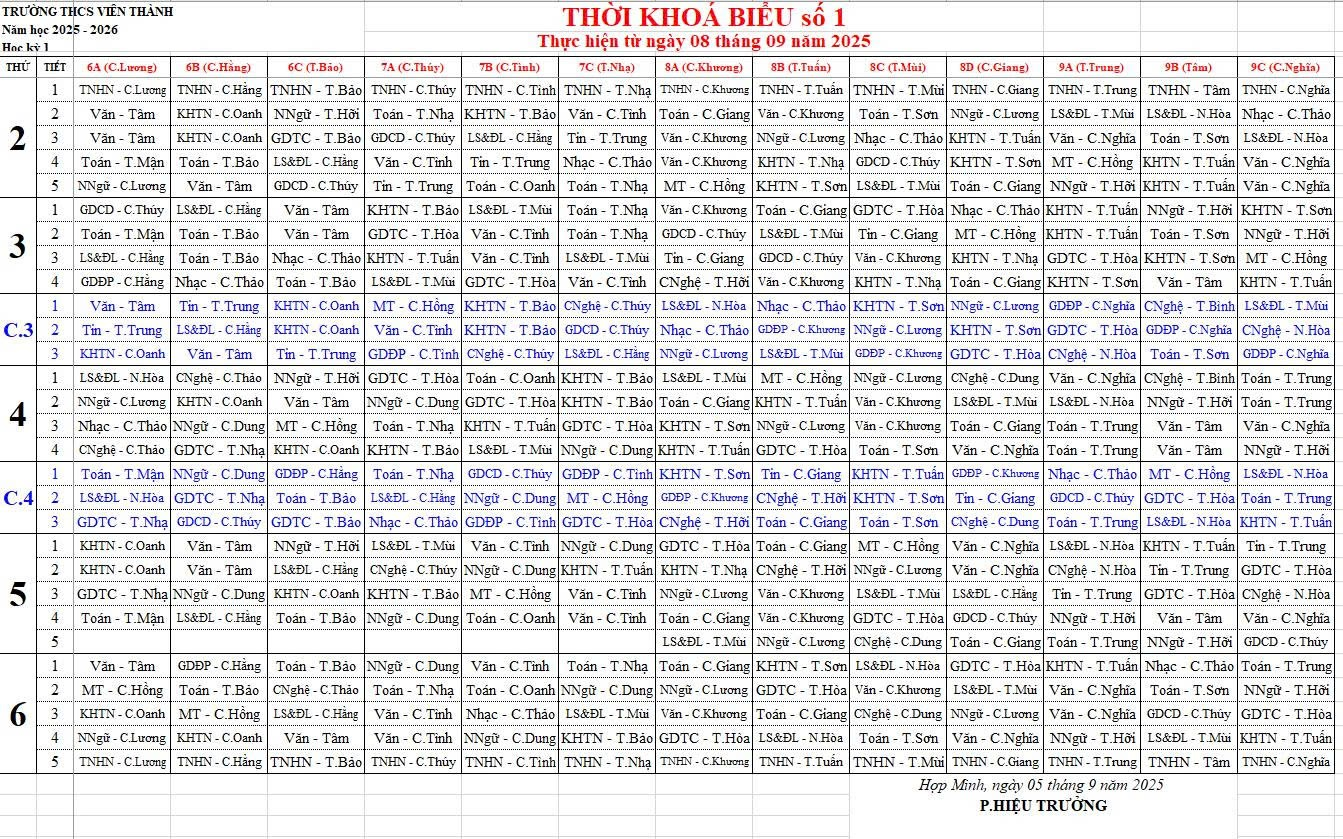 Thời Khoá biểu số 1