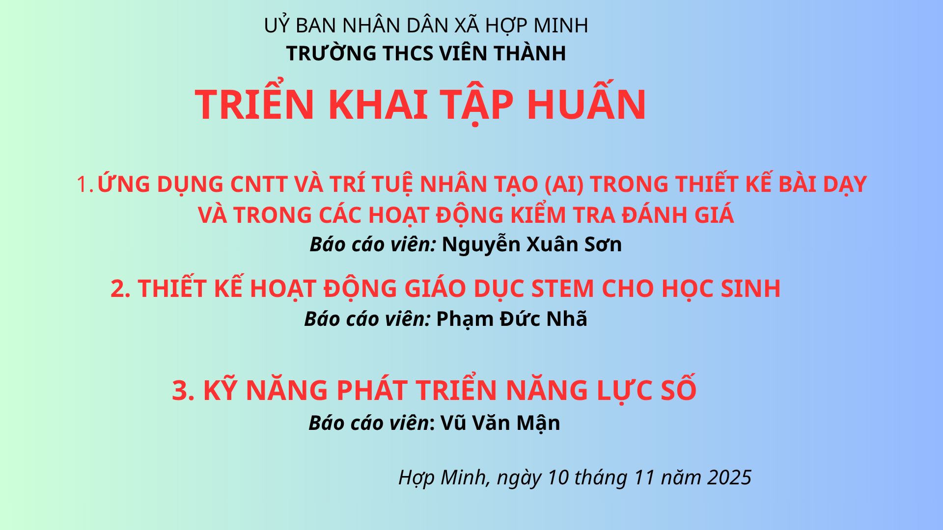 TRIỂN KHAI TẬP HUẤN CÁC CHUYÊN ĐỀ SGD